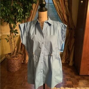 Blue Button-Up Shirt Dress